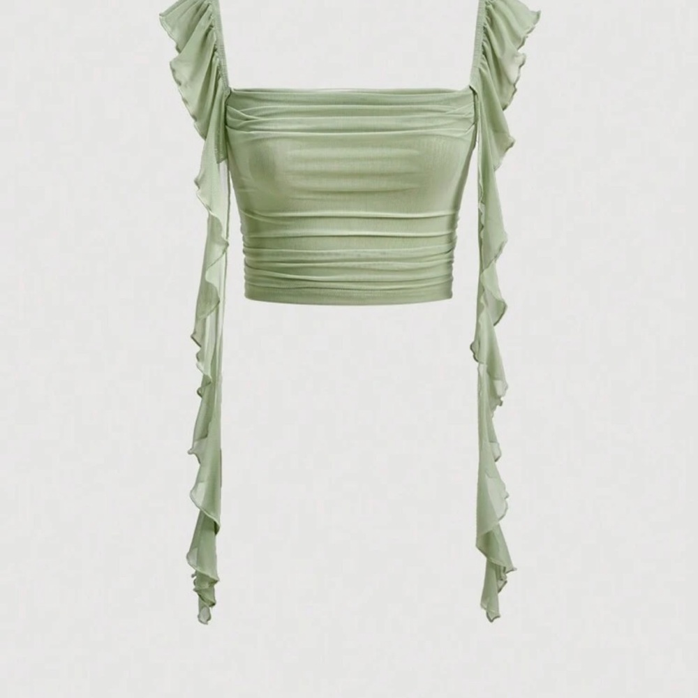 SHEIN Light Green Ruffle Crop Top